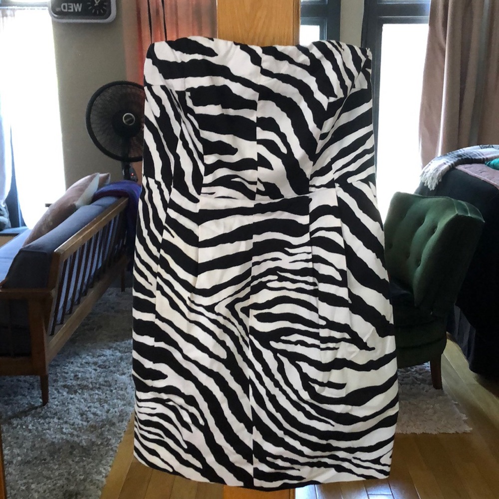 Strapless Zebra print dress w/pockets circa 2010